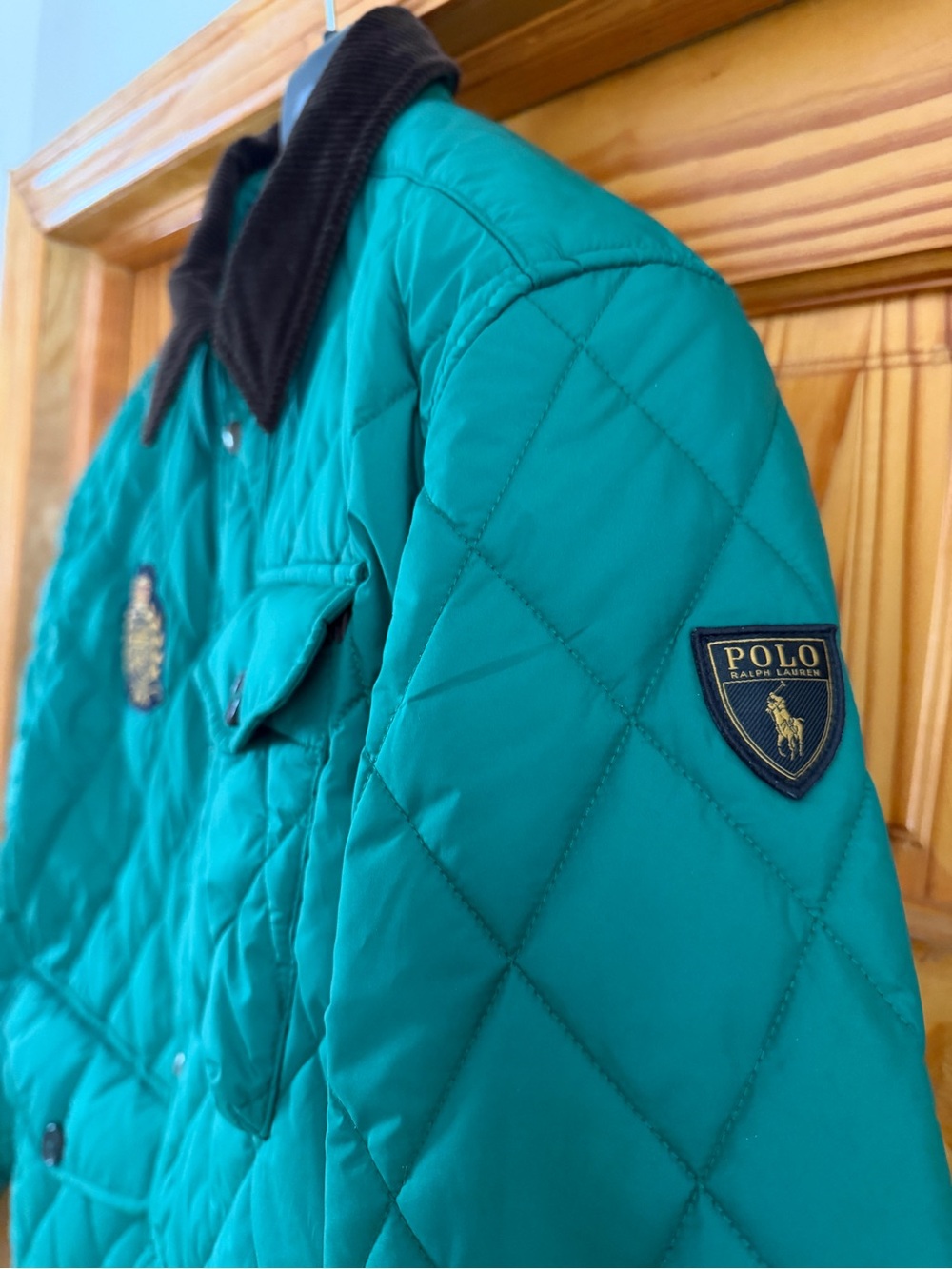 Polo by Ralph Lauren Green Quilted Jacket with Corduroy Collar - Picture 4 of 6